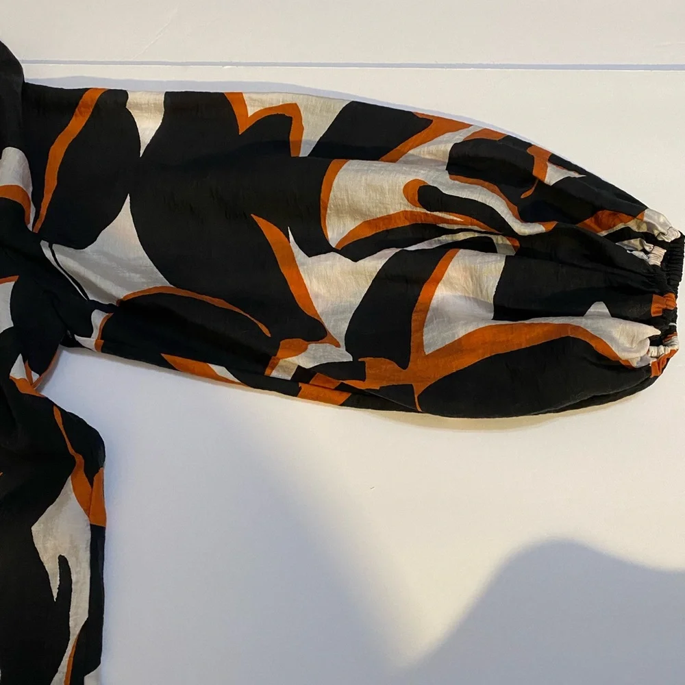 Chico's Black, White and Orange Abstract Button Down Blouse Size 14 - Picture 4 of 5